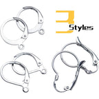 30pcs Stainless Steel Leverback Earrings Hooks: Round, Oval, Gourd - Silver