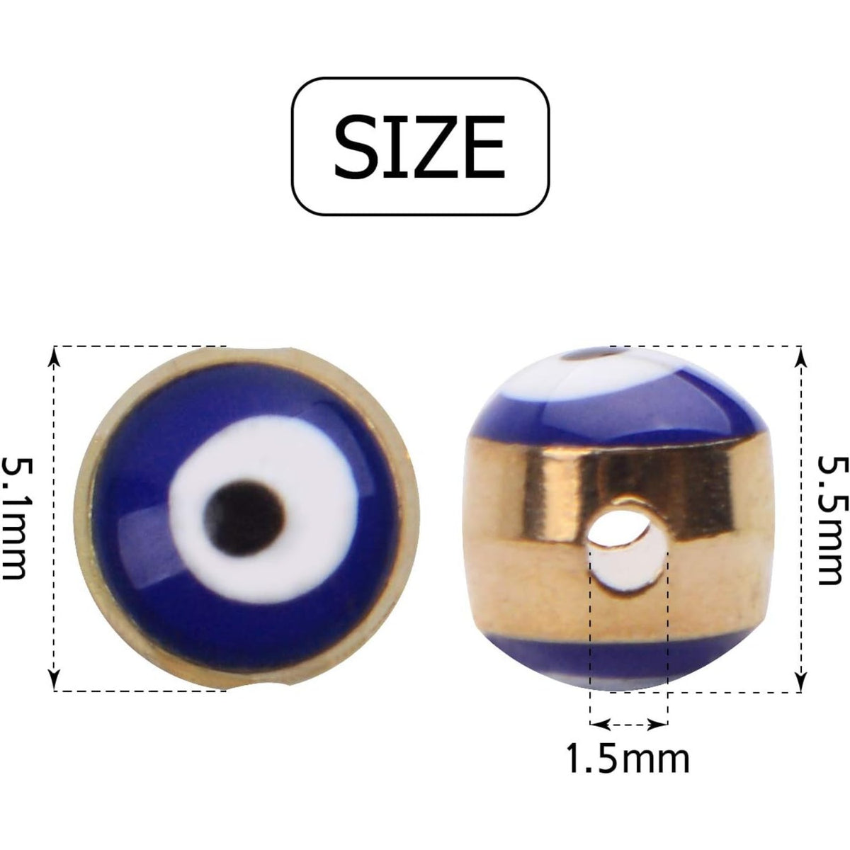 50pcs Blue Evil Eye Beads Gold Alloy Spacer Beads for DIY Crafts Jewelry