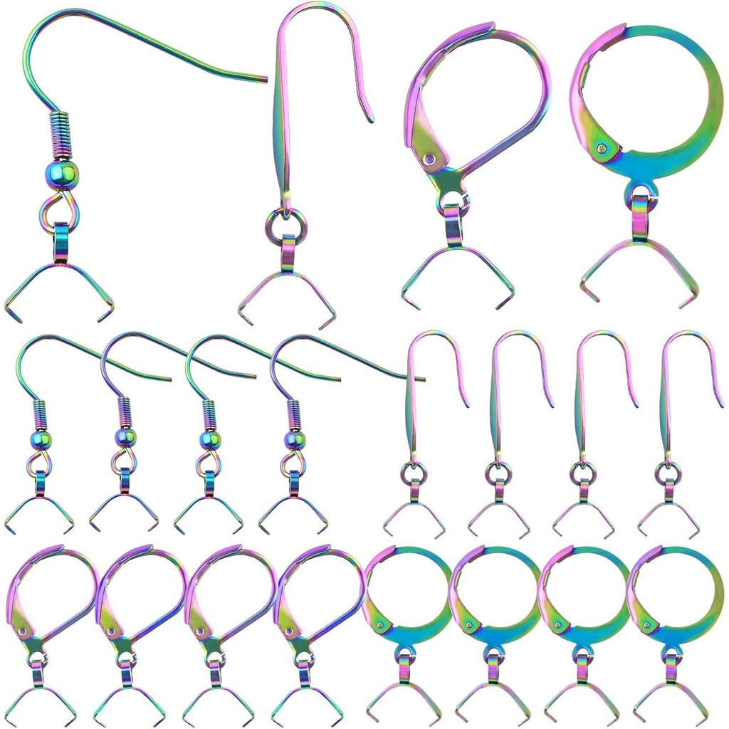 40pcs 4 Styles Stainless Steel French Earring Hooks Hypoallergenic Leverback Earwire Fish Hooks with Pinch Bail Clasps for DIY Dangle Earrings Jewelry Making, Rainbow Color