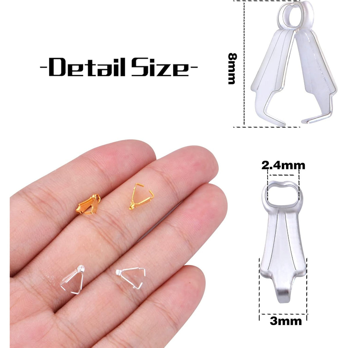 200pcs Pinch Clip Bail Clasp Alloy Buckle Beads Dangle Charm Pendant Connectors Necklace Clasp Clips Findings for DIY Jewelry Making Supplies Handmade Decoration, 2 Colors
