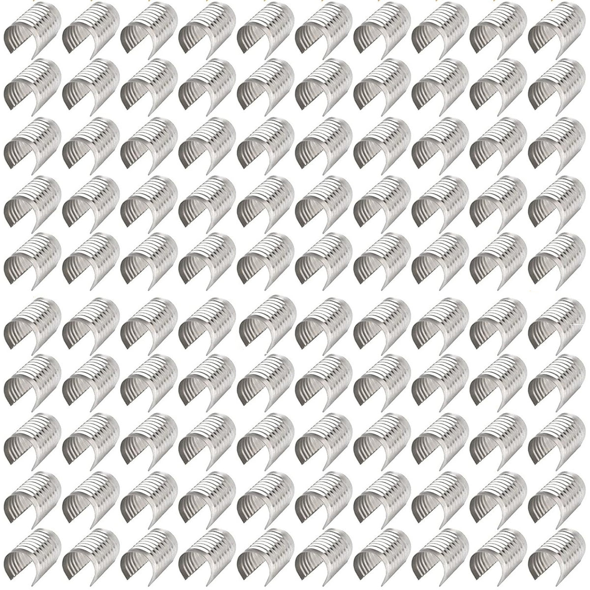 100pcs Leather Rope Clips Foldable Metal Round Fastener Crimping Cord String Leather Cord Clamp for DIY Handmade Necklace Crafts Jewelry Making Findings, Light Golden and Silver, 14.1 mm x 9 mm