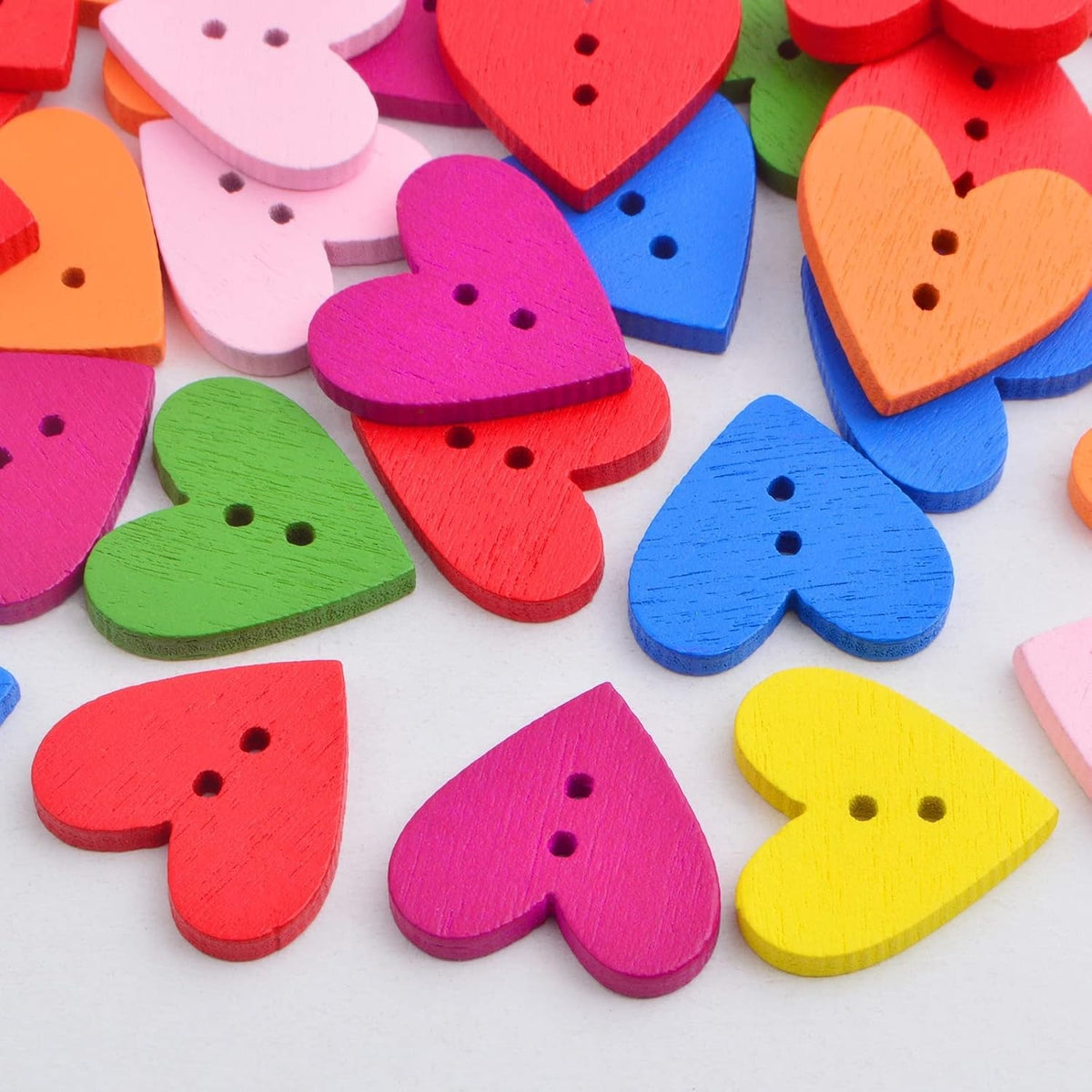 200pcs Colorful Wooden Heart Buttons with 2 Holes Love Heart Shaped Wood Craft Buttons Embellishments for DIY Clothes Sewing Scrapbooking Valentine's Day Decoration