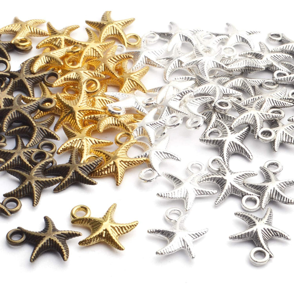 60pcs Antique Starfish Charms Sea Animal Charm Pendant Jewelry Making Accessories for DIY Necklace Bracelet Keychain