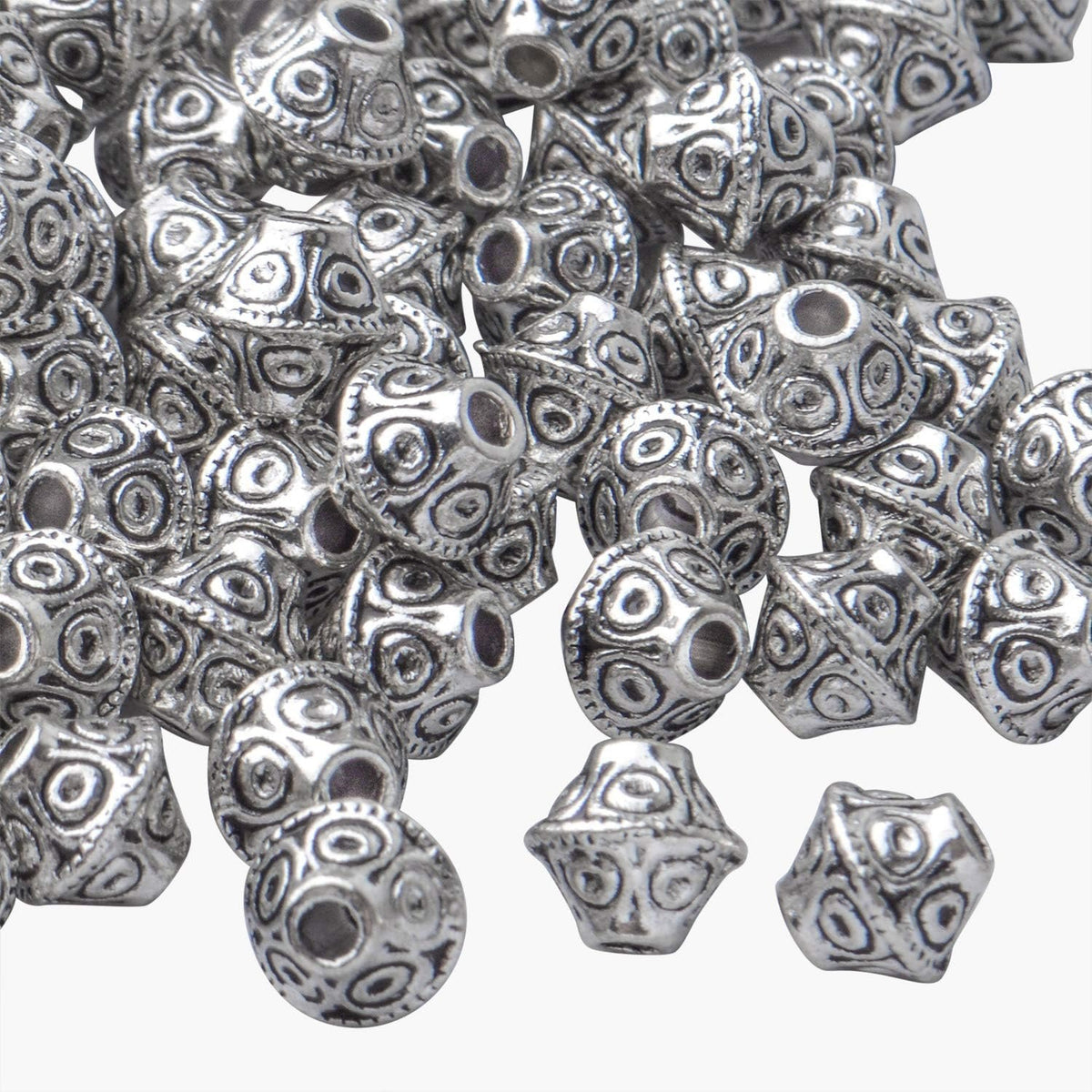 100pcs Antique Silver Flying Saucer Shape Spacer Bead Tibetan Alloy Bicone Beads Spacers Loose Spacers Jewelry Spacer Bead for DIY Jewelry Making Crafts Supplies