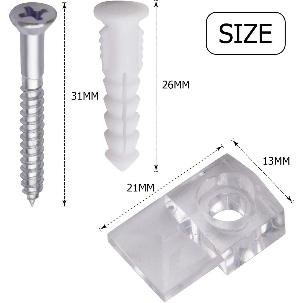 Mirror Panel Clips,20 Pack Plastic Mirror Holder Clips Transparent Mirror Retainer Clips Wall Mount Bracket Tool Kit with Screw and Anchor for Fixing Mirror Cabinet Door