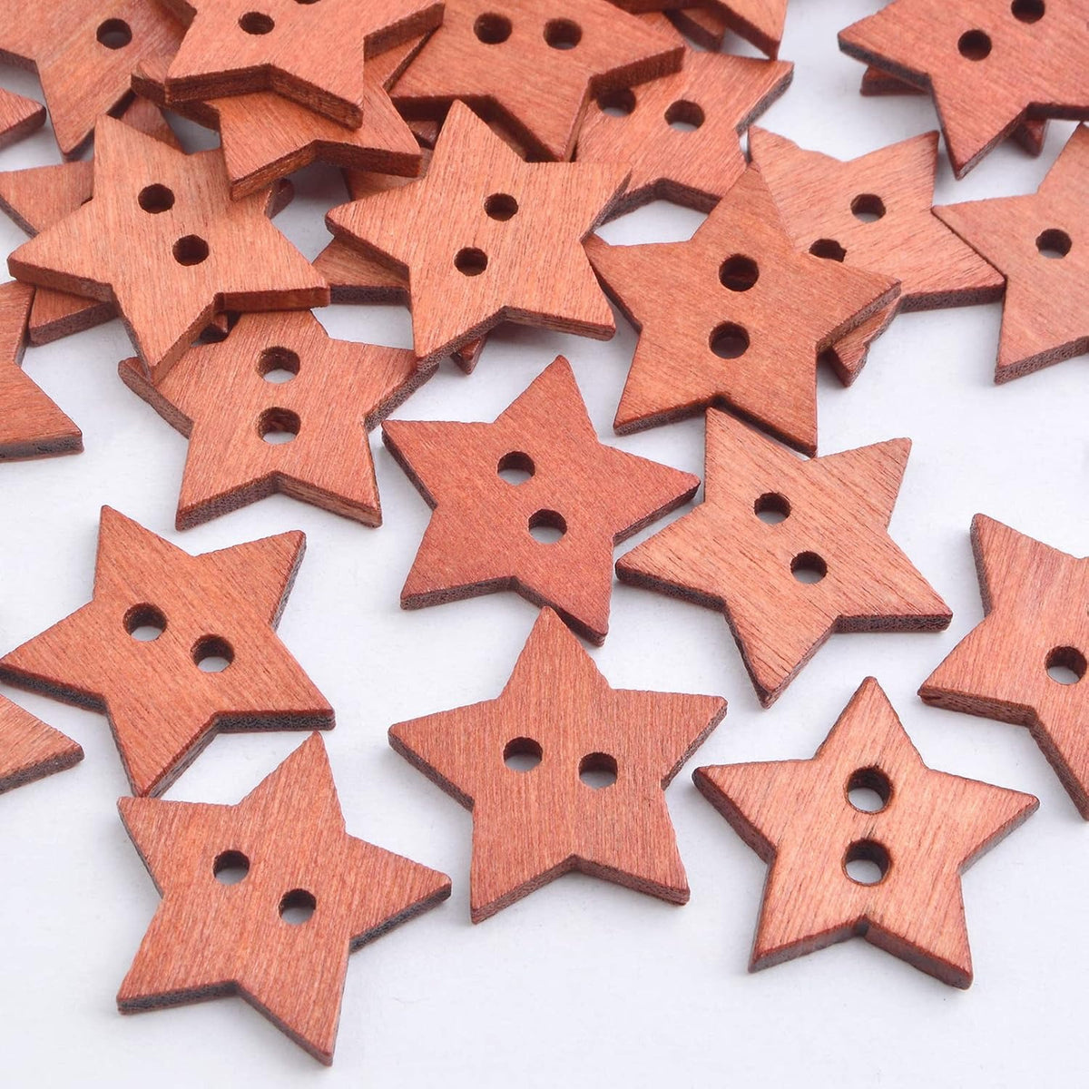 200pcs Wooden Star Buttons with 2 Holes Star Shape Sewing Knitting Wood Buttons Accessories DIY Sewing Clothes Craft Projects Scrapbooking Decoration, Vintage Coffee Color