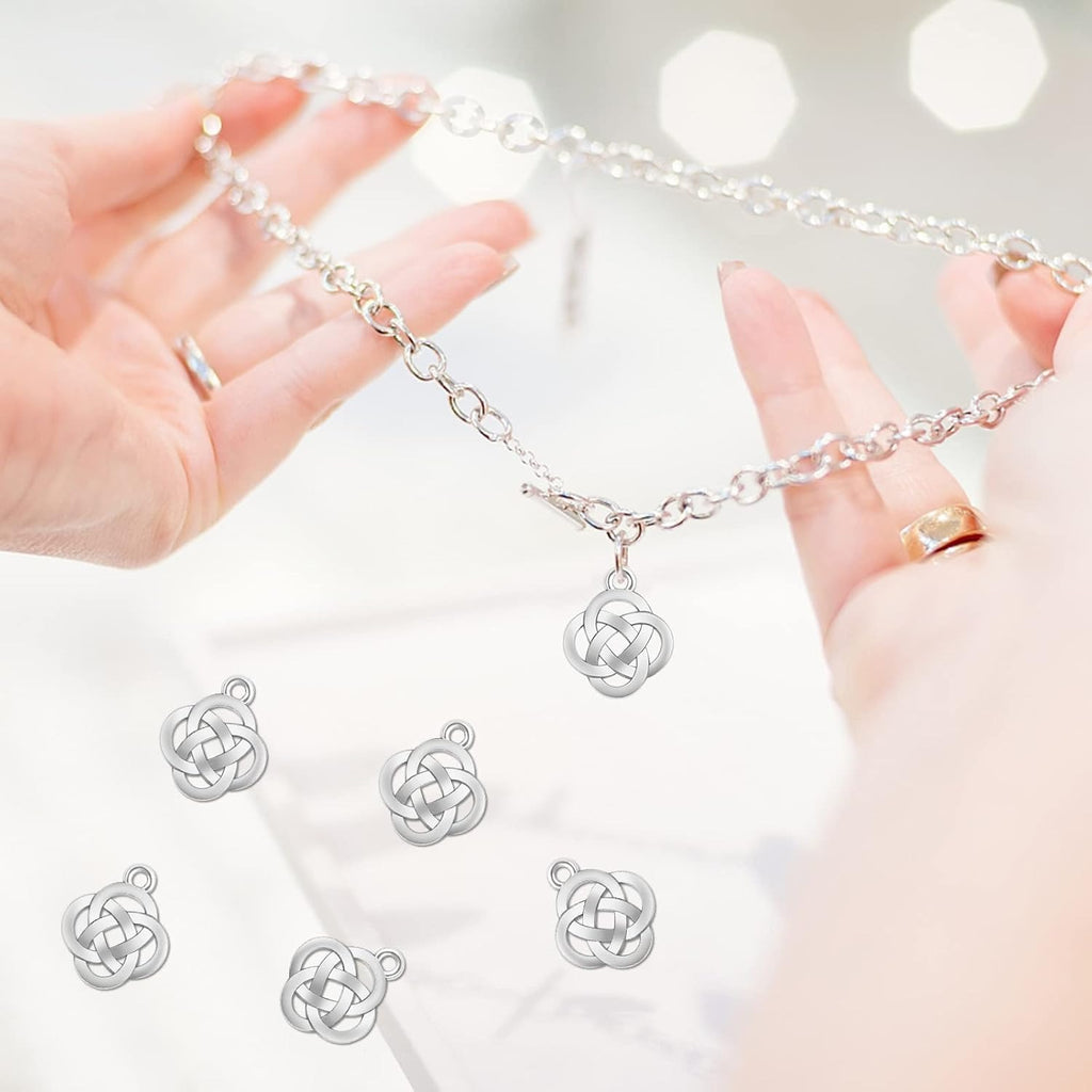 60pcs Antique Silver Chinese Knot Charms Tibetan Alloy Celticing Knot Charms Traditional Cross Connectors Shape Pendants for DIY Bracelet Necklace Jewelry Making Findings