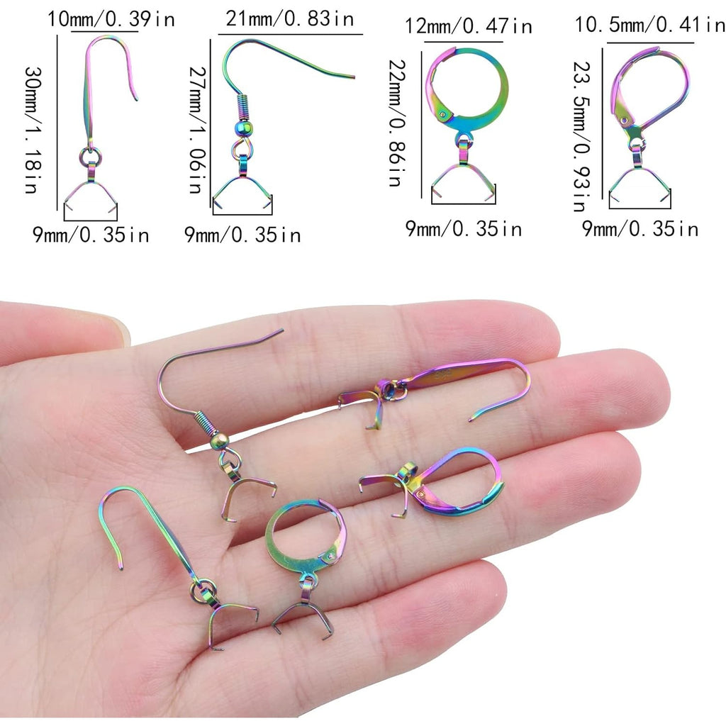 40pcs 4 Styles Stainless Steel French Earring Hooks Hypoallergenic Leverback Earwire Fish Hooks with Pinch Bail Clasps for DIY Dangle Earrings Jewelry Making, Rainbow Color