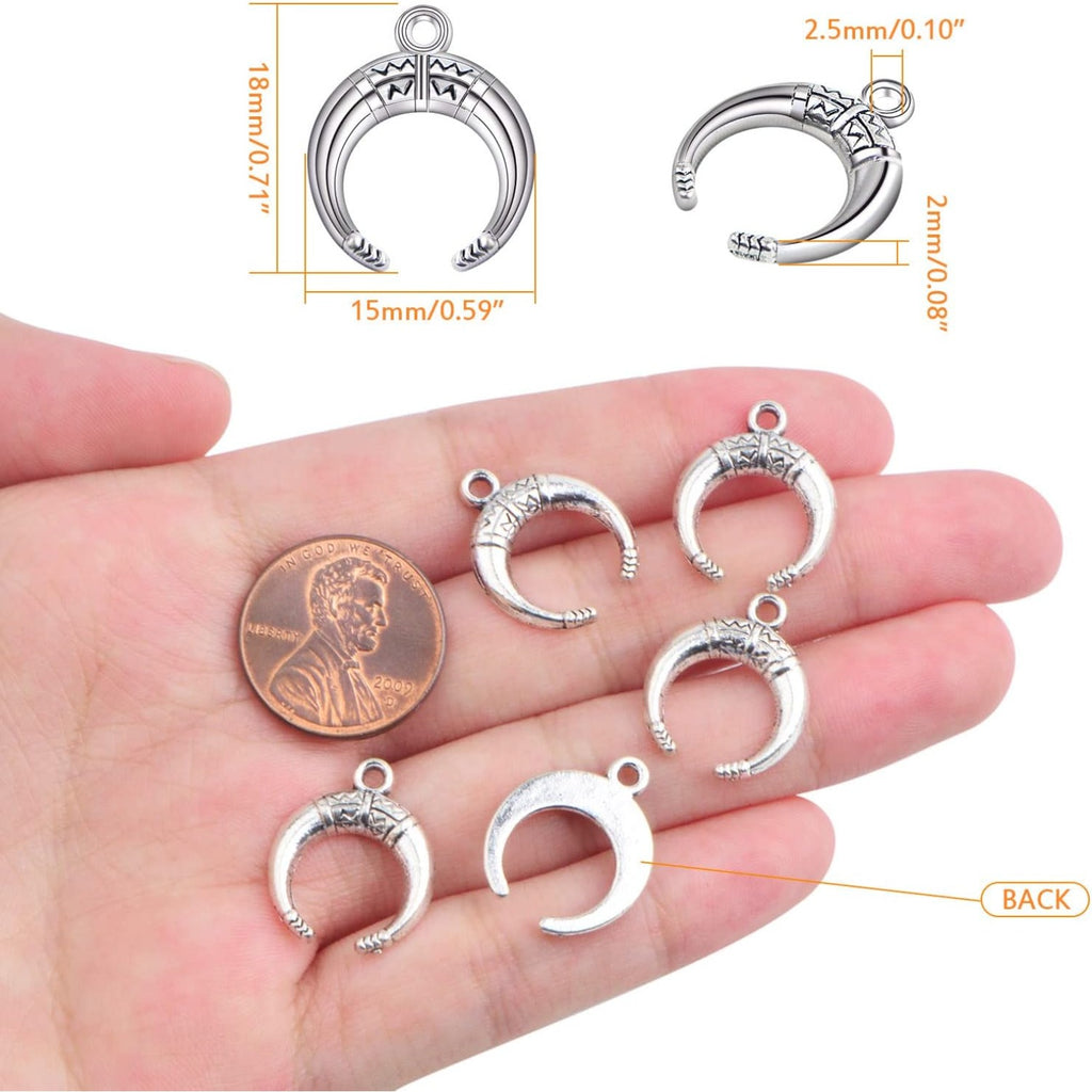 60 Pieces Antique Silver Crescent Moon Pendants Vintage Alloy Luna New Moon Dangle Charms Bulk Crafts Accessory for DIY Bracelet Necklace Earrings Jewelry Making