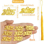 10pcs Yellow Graduation Tassels Grad Cap Decors with 10pcs Golden 2025 Year Charm Pendants for 2025 Graduates Graduation Hats Ceremonies Parties Decorations Souvenirs