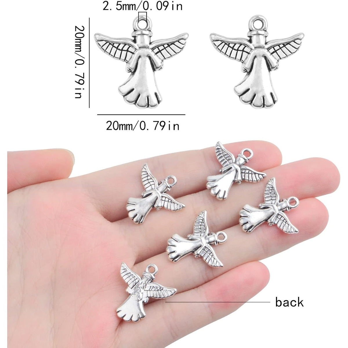 50pcs Antique Silver Angel Wing Pendant Charms Alloy Fairy Angel with Wing Dangle Pendants Hanging Ornaments for DIY Bracelet Necklace Jewelry Making Handmade Decor