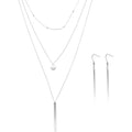 1 Set Stainless Steel Triple Layered Necklace Bead Chain Collars Long Necklace Chokers Coin Long Bar Pendant Necklaces Collars and 1 Pair Bar Pendant Earrings for Women Gift