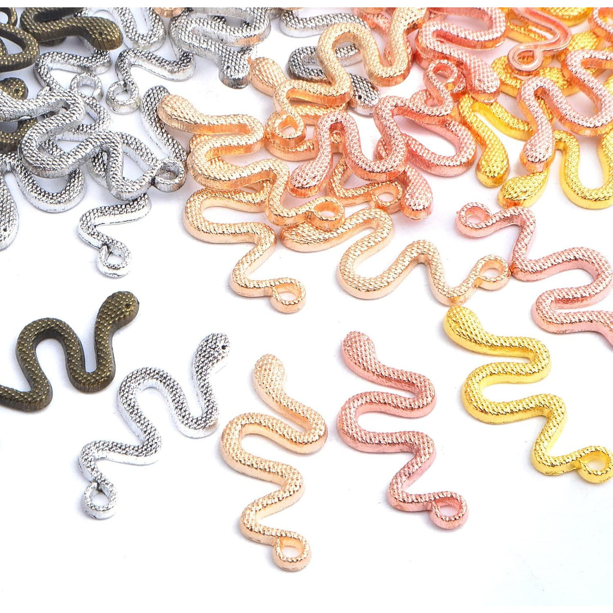 50pcs 5 Colors Animal Snake Pendant Charms Vintage Alloy Snake Shaped Dangle Pendants Craft Supplies for DIY Necklace Bracelet Jewelry Making Decoration