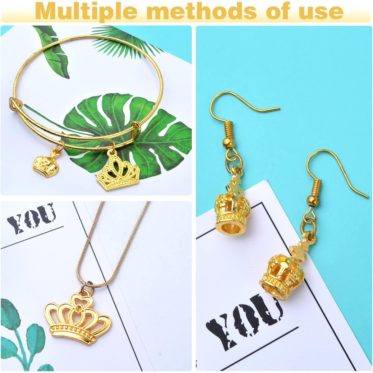 50pcs 10 Styles Crown Charms Pendants Alloy 3D Mini Lovely King Pendant Vintage Crown Bead Charms Jewelry Making Accessory for DIY Necklace Bracelet Earrings Crafts, Golden