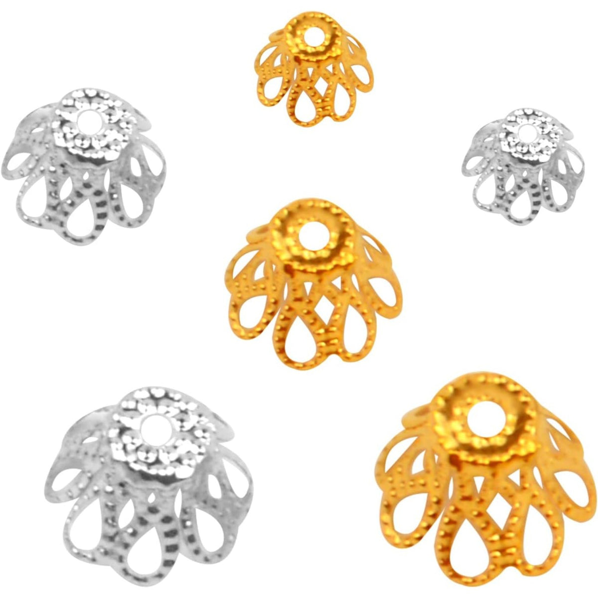 600pcs 3 Sizes Flower Bead Caps, 2 Colors, Elegant DIY Jewelry Making, Female Birthday Occasion