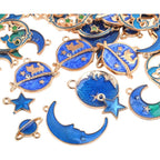 24 Pieces Gold Plated Enamel Charms Pendants, Blue Enamel Moon Star Pendant Crafting Accessories for Making Earrings Necklace DIY, 8 Styles