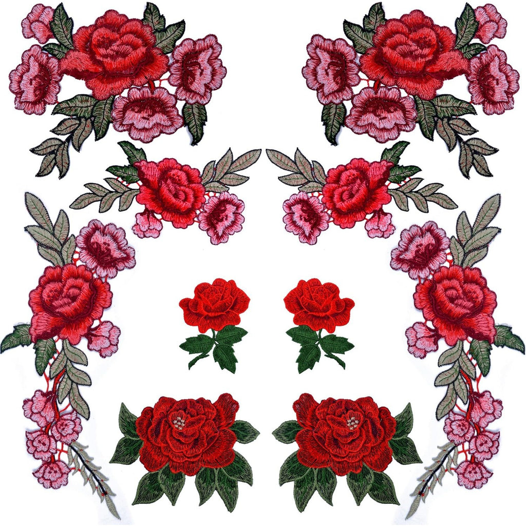10 Pieces 5 Pairs Embroidered Patches Rose Flower Sew on Patch Applique for DIY Clothing, Jeans,Sewing