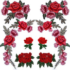 10 Pieces 5 Pairs Embroidered Patches Rose Flower Sew on Patch Applique for DIY Clothing, Jeans,Sewing