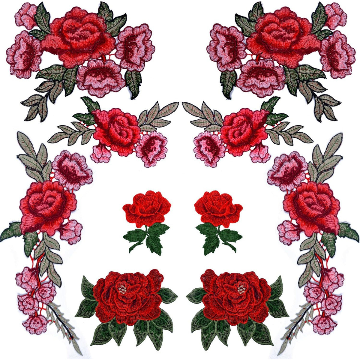 10 Pieces 5 Pairs Embroidered Patches Rose Flower Sew on Patch Applique for DIY Clothing, Jeans,Sewing