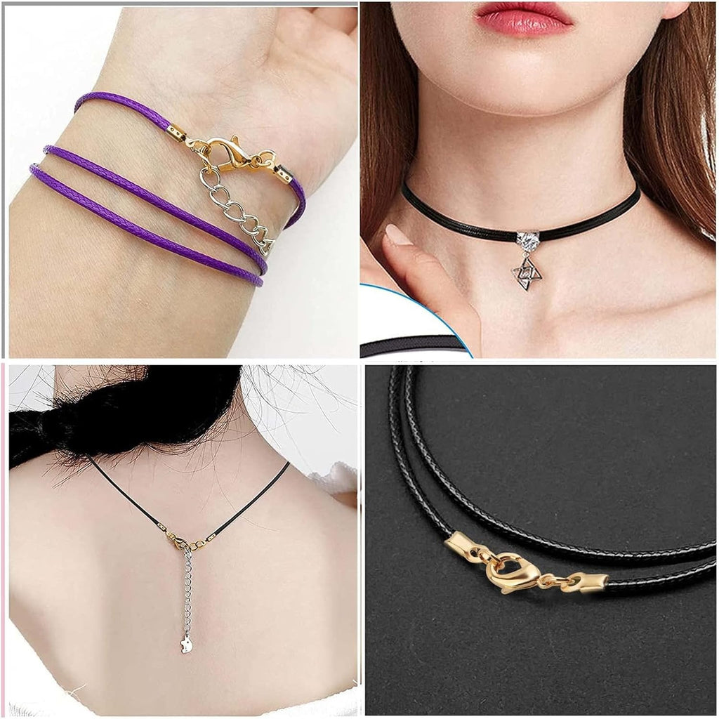 20pcs Golden Lobster Claw Clasps with Cord Ends Metal Leather Cord End Caps Fold Over Crimp End Tips Connector with a Plastic Box for DIY Necklace Bracelets Jewelry Making
