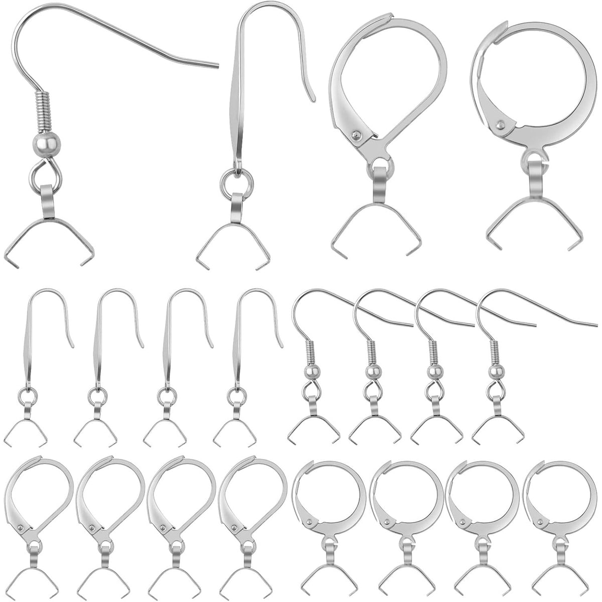 40pcs Stainless Steel Leverback Earring Hooks Hypoallergenic French Earwire Fish Hooks with Pendant Clasps Earring Components for DIY Dangle Jewelry Making Supplies, 4 Styles