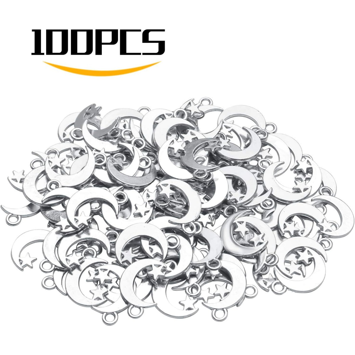 100Pcs Antique Silver Alloy Star and Crescent Moon Charms Pendants Celestial Charms Beads for DIY Earrings Necklace Bracelet Jewelry Making and Crafting