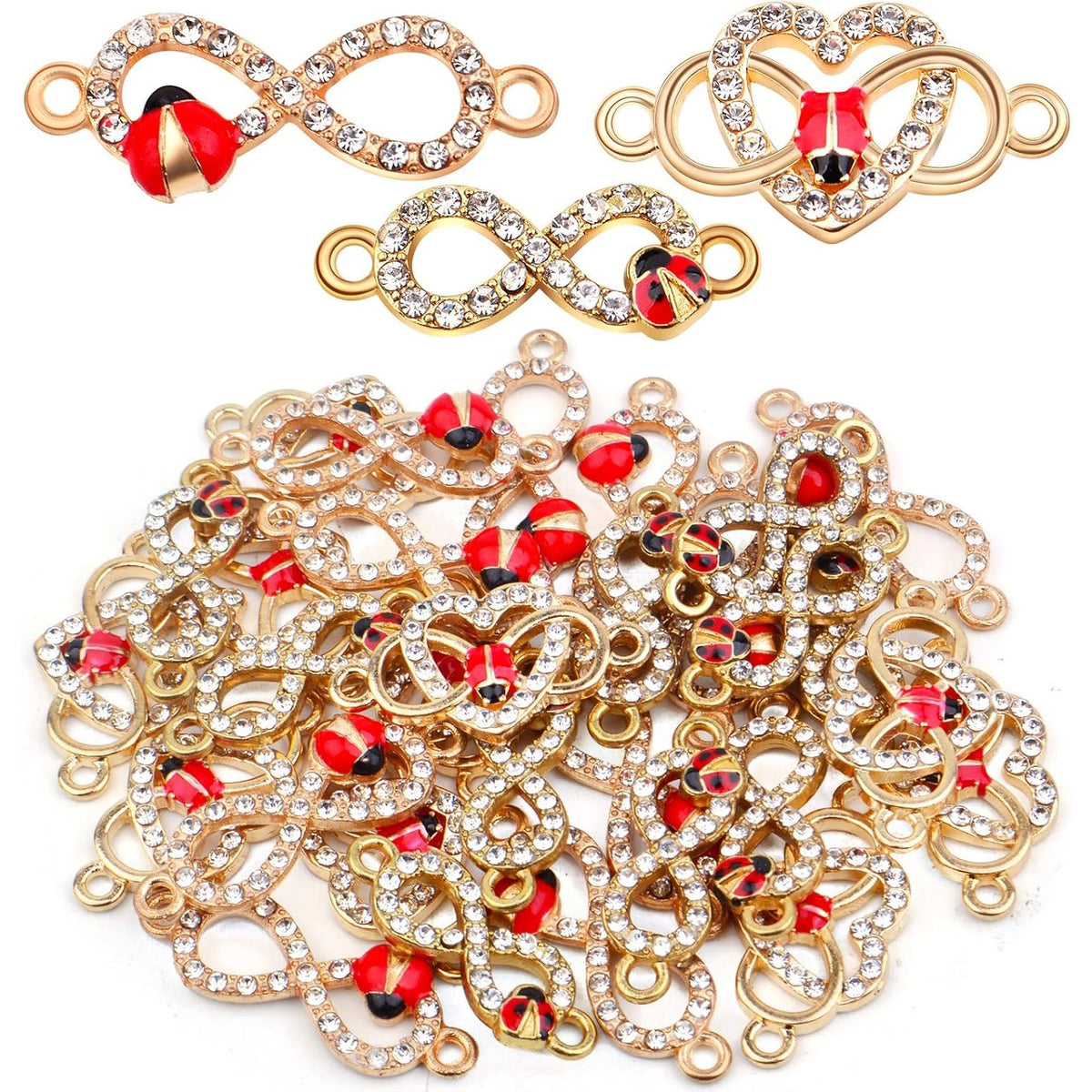 30pcs Infinity Symbol Connector Charms Alloy 8 Character Rhinestone Ladybug Flying Insect Pendant Links Jewelry Findings DIY Bracelet Necklace Keychain Crafts Decor, 3 Styles