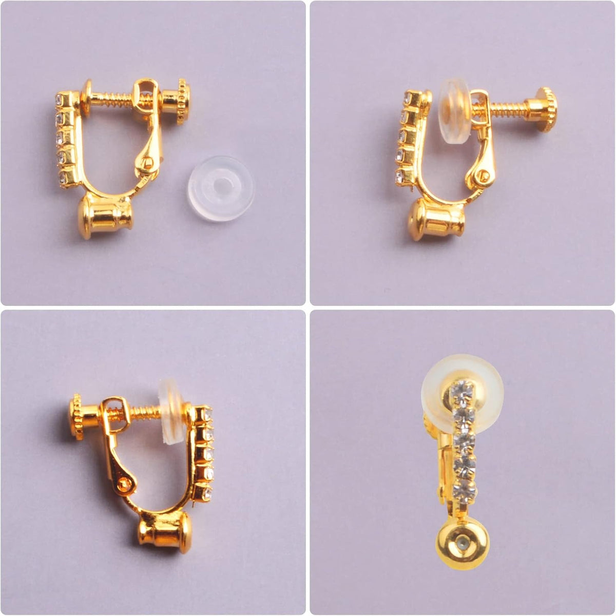 12pcs 2 Colors Clip-on Earring Converters Brass Screw Earclips Components with 5 Rhinestone and 12pcs Silicone Anti-pain Ear Pads for Non-Pierced Ears DIY Jewelry Making Findings
