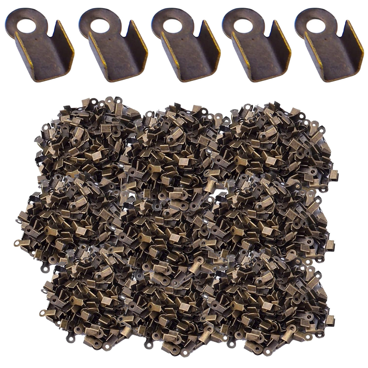 1200pcs 6 Colors Metal Fold Over Crimp Cord Ends Crimp End Caps Terminators Clamp End Tips Leather Ribbon Ending Clasp Tips for Jewelry Making Finding