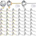 100 Pieces 6 mm 2 Colors Rhinestone Earring Studs Metal Earring Posts with Loop and 100 Pieces Clear Bullet Earring Backs for DIY Dangle Jewelry Making Supplies