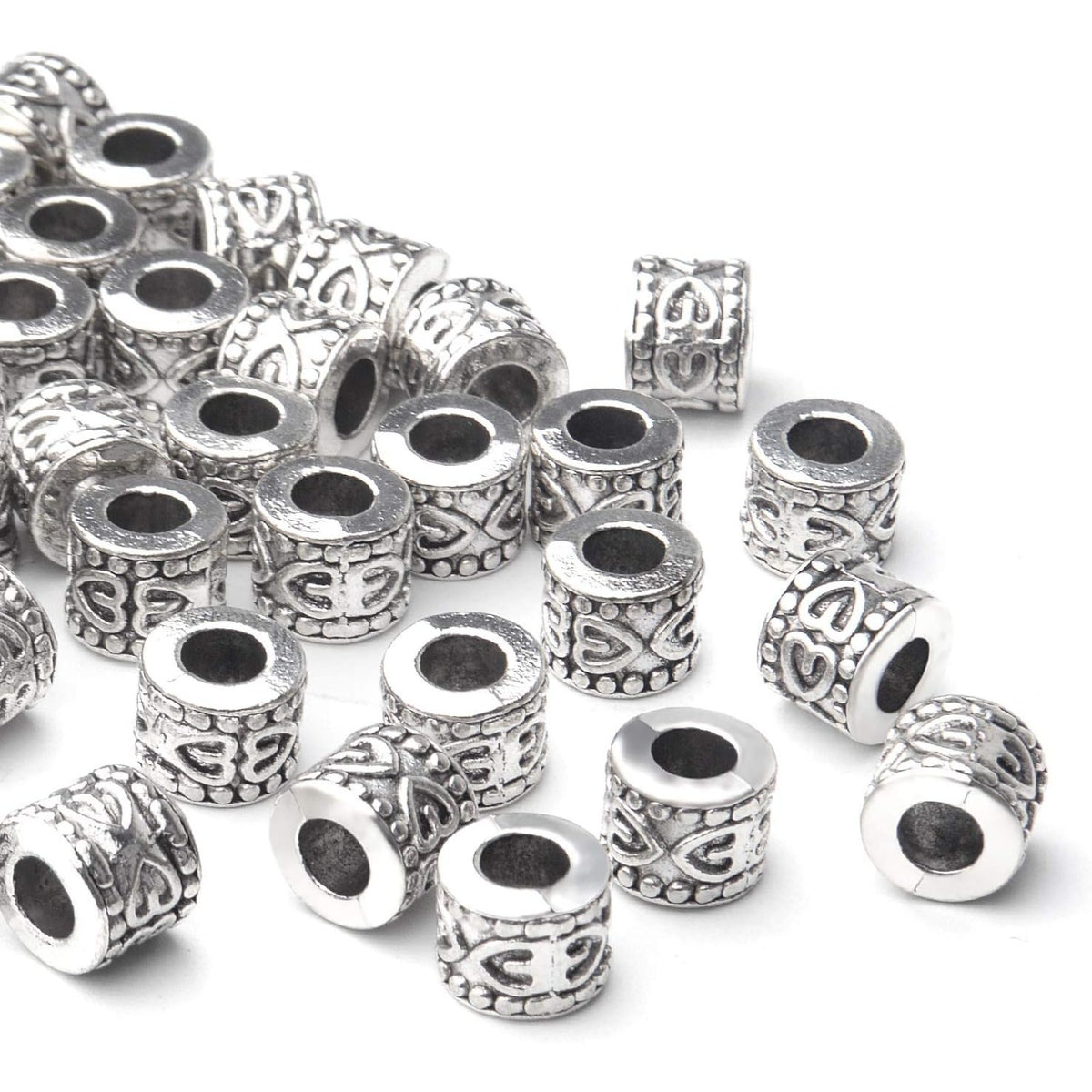 50pcs Antique Silver Large Hole Spacers Beads Tibetan Spacer Alloy Tube Bead Spacers Jewelry Spacer Charms for DIY Jewelry Making Crafts Supplies