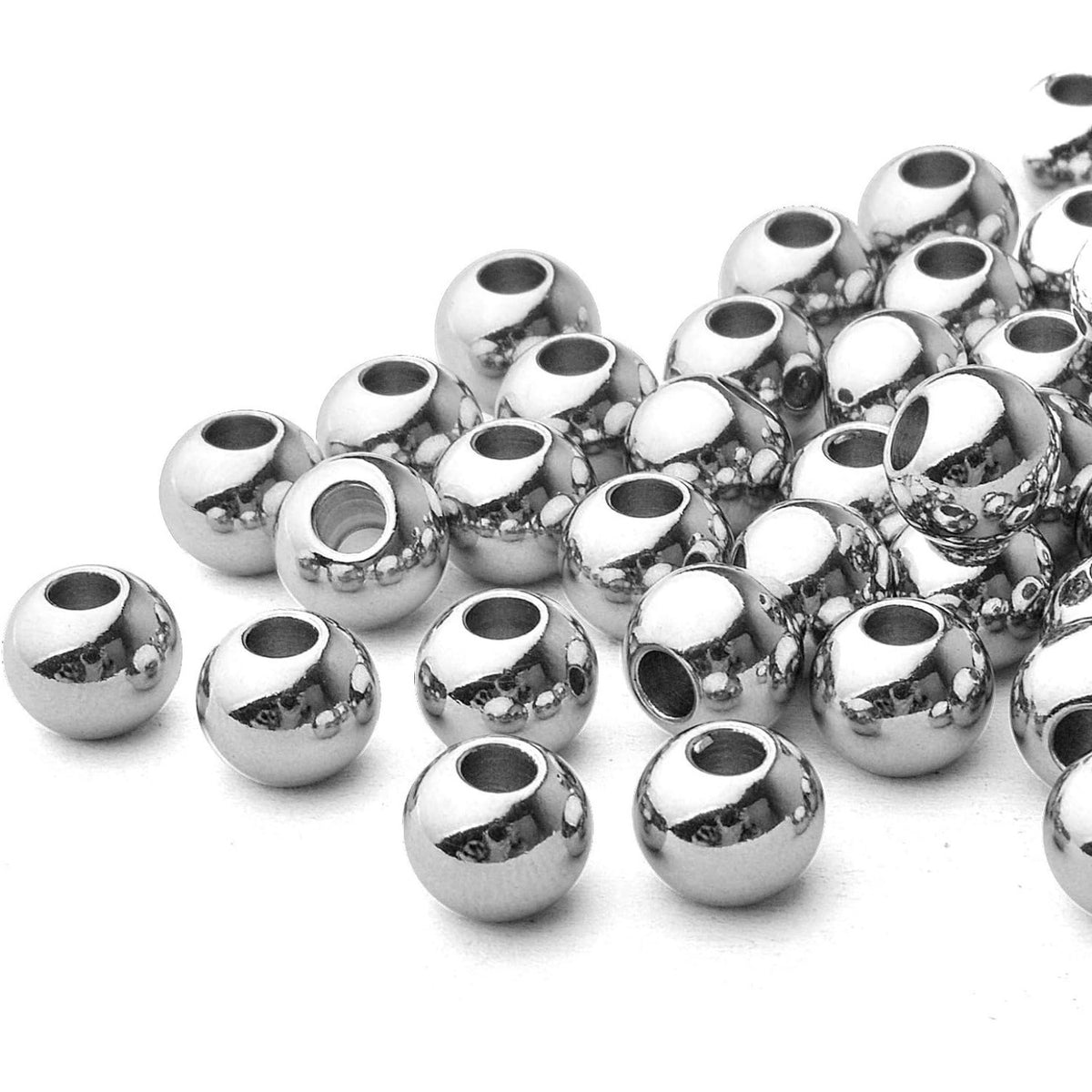 50pcs 8mm Stainless Steel Round Spacers Ball Spacer Beads Seamless Smooth Loose Beads Rondelle Beads Jewelry Spacer Charms for DIY Jewelry Making Supplies