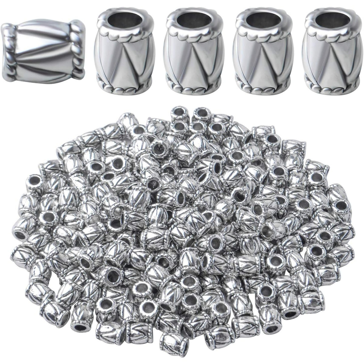 200pcs Antique Silver Column Spacer Bead Alloy European Style Barrel Bead Spacers Tube Beads Jewelry Spacer Charms for DIY Jewelry Making Crafts Supplies