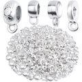 100 Gram 4 Styles Bail Tube Beads Alloy Bail Beads Connectors Spacer Bead Hanger Links Charms for DIY European Bracelet Jewelry Making Supplies, Bright Silver