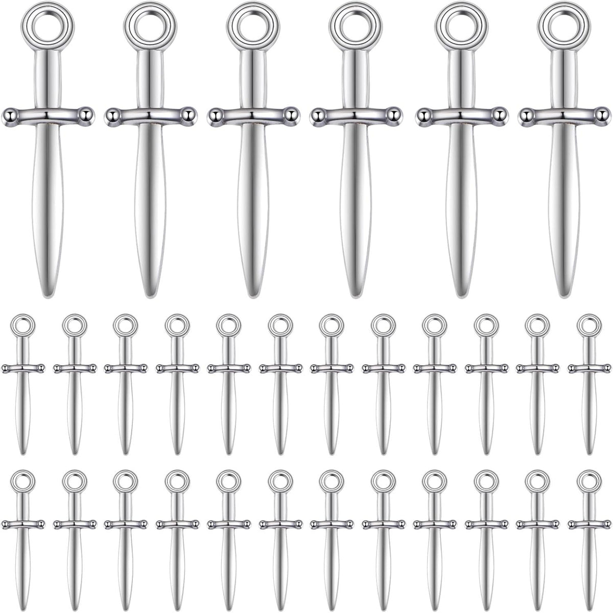 100 Pieces Antique Silver Swords Charms Vintage Alloy Weapon Sword Shaped Bookmark Dangle Pendants Craft Supplies for DIY Necklace Bracelet Jewelry Making Findings