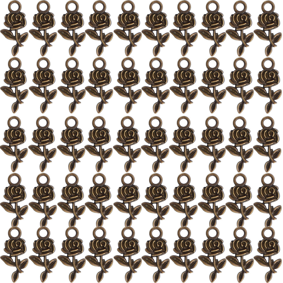 50pcs Rose Flower Charms Tibetan Alloy Flower Pendants Jewelry Crafting Accessories for DIY Necklace Bracelet,5 Colors