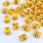 60PCS Double Flower Beads Caps with Rhinestone Petal Brass Bead Spacer Flower Caps Jewelry Making Accessories for Bracelet Necklace Earring