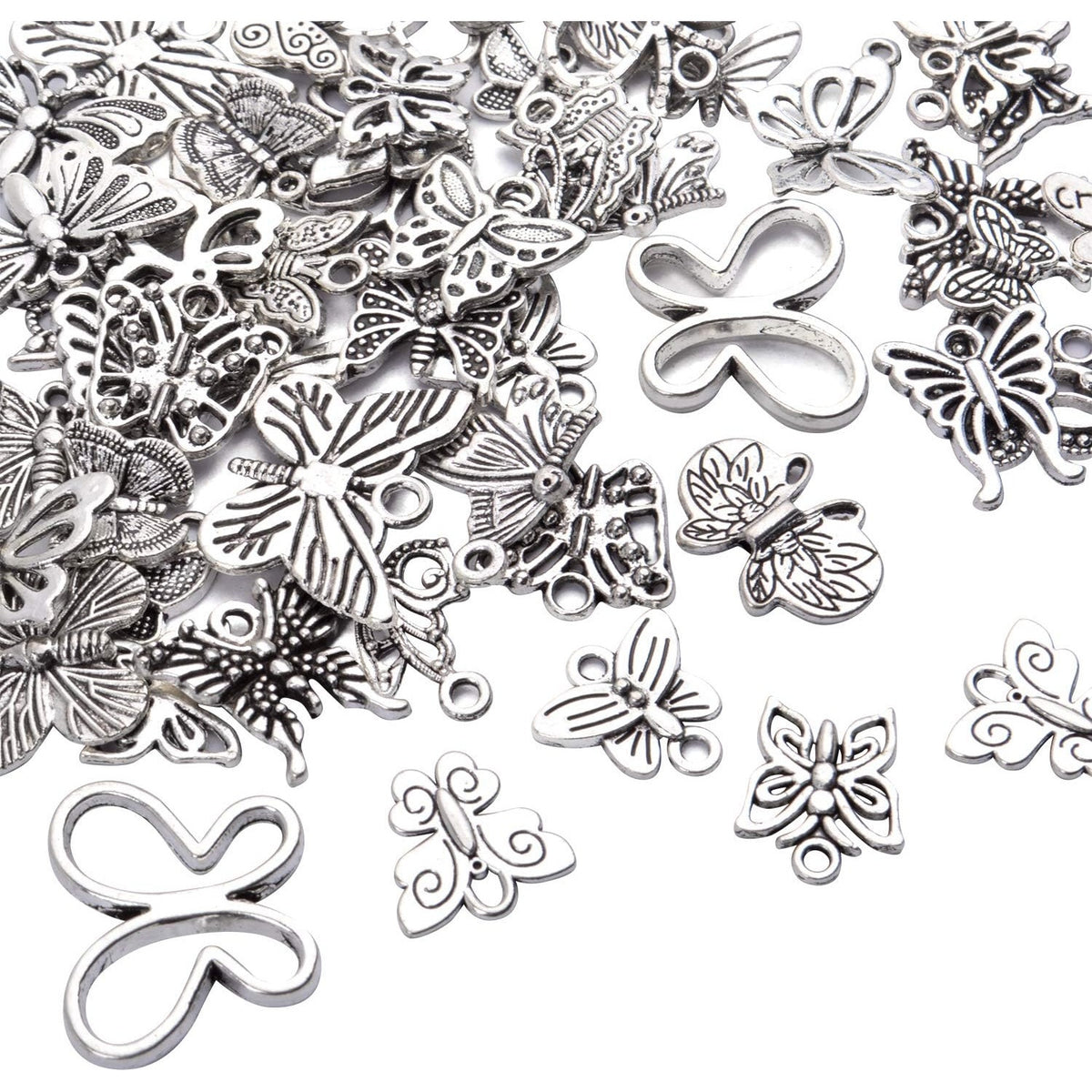 60pcs Silver Butterfly Charms Tibetan Butterfly Shape Alloy Pendants Insect Charms for DIY Necklace Bracelet Earrings Jewelry Making