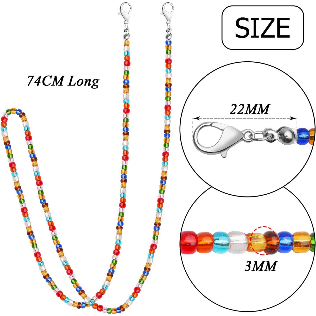 Mask Holder Chain,5pcs 74cm Beaded Glasses Chain Multicolor Face Cover Lanyards Adjustable Mask Necklace Holder with Lobster Clips for Adults Men Women Girls