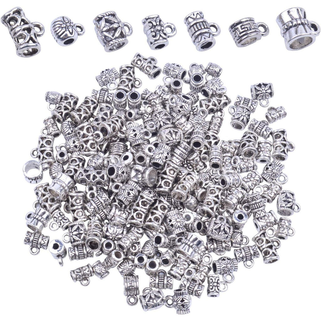 100g (About 130-170pcs) Mixed Antique Tibetan Silver Bail Beads,Spacer Bead,Bail Tube Beads,Bracelet Charms,Necklace Pendants for Jewelry and Craft Making(Small Size)