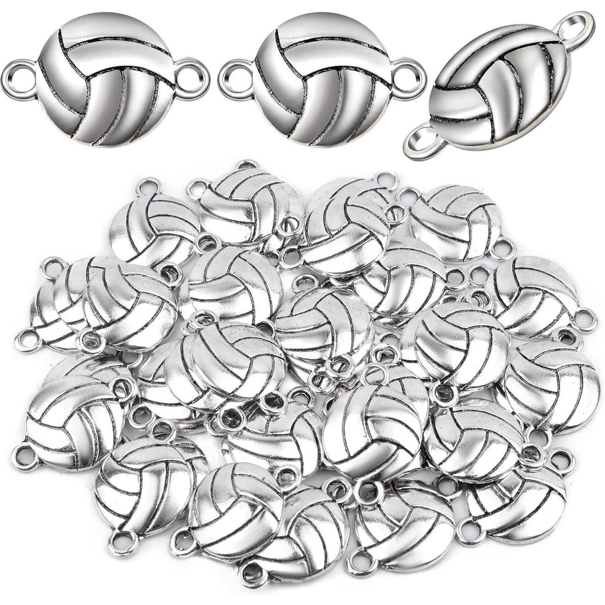 50pcs Antique Silver Volleyball Charms Connectors Vintage Alloy Sport Theme Ball Pendants Links Craft Supplies for DIY Bracelet Jewelry Making Volleyball Players Gifts