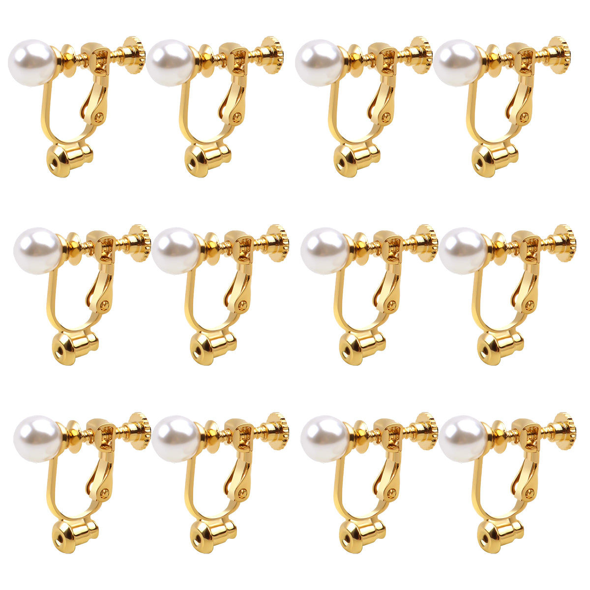 Clip-on Earring Converters, 12pcs Imitation Pearl Earring Clip Converter Screw Type Brass Earrings Findings with Loop for Non-Pierced Ears - Gold and Silver