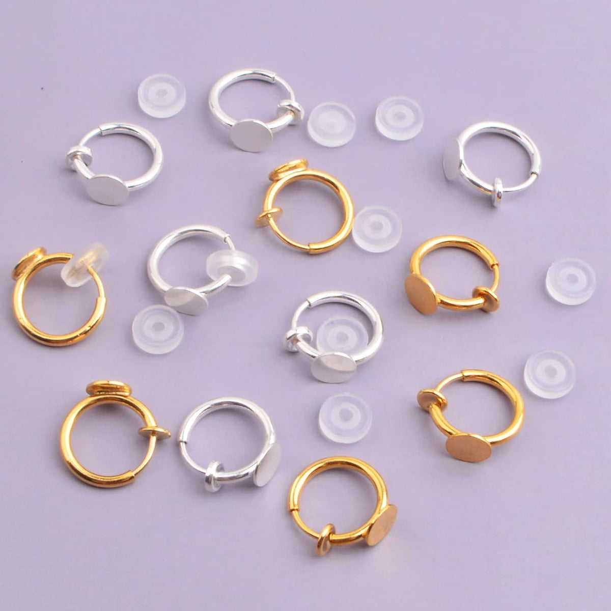 12pcs 2 Colors Clip-on Earring Converters Brass Earring Clips Components with 6 mm Flat Round Pad and 12pcs Clear Earring Cushions for Non-Pierced Ears DIY Jewelry Making Supplies