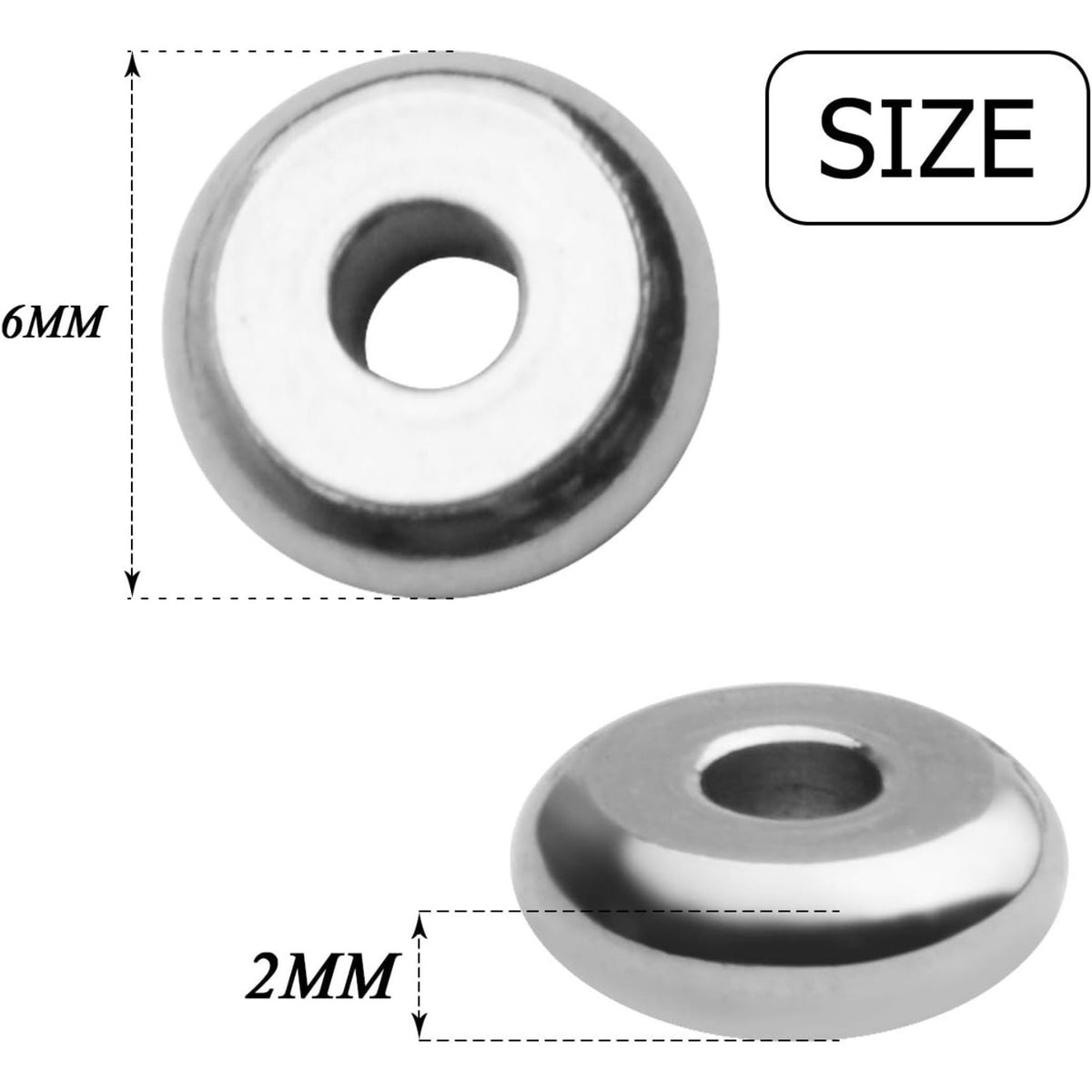 Rondelle Spacer Beads, 100pcs Stainless Steel Disc Rondelle Slices, 6x2mm