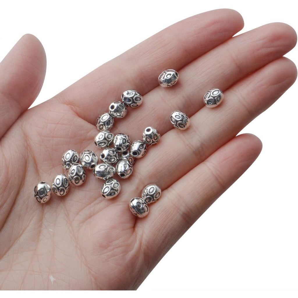 100pcs Antique Silver Tube Spacer Bead Tibetan Alloy Spacers Oval Bead Spacers Jewelry Spacer Charms with A Box for DIY Jewelry Crafts Making Supplies