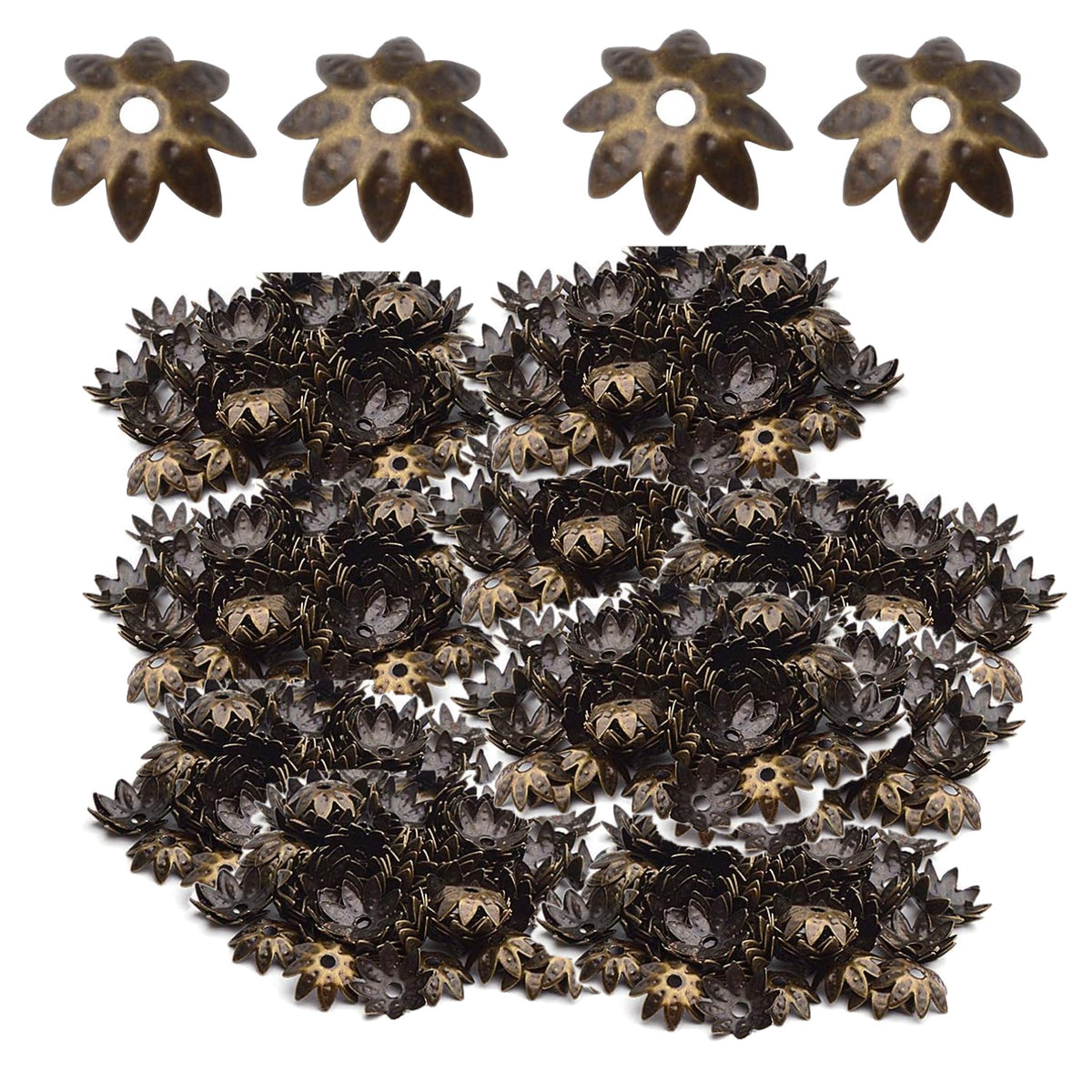 Tibetan Bead Caps, 600pcs 8 mm Antique Alloy Mixed Flower Bead Spacers Jewelry Findings Accessories for DIY Crafts, 6 Colors