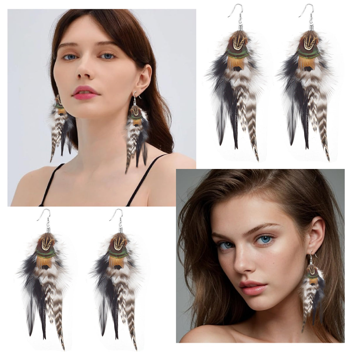 Bohemian Long Feather Earrings for Women Handmade Tassel Dangle Earrings Handmade Feathers Statement Dangling Earring Hooks for Women Ladies Wedding Party Jewelry Gifts