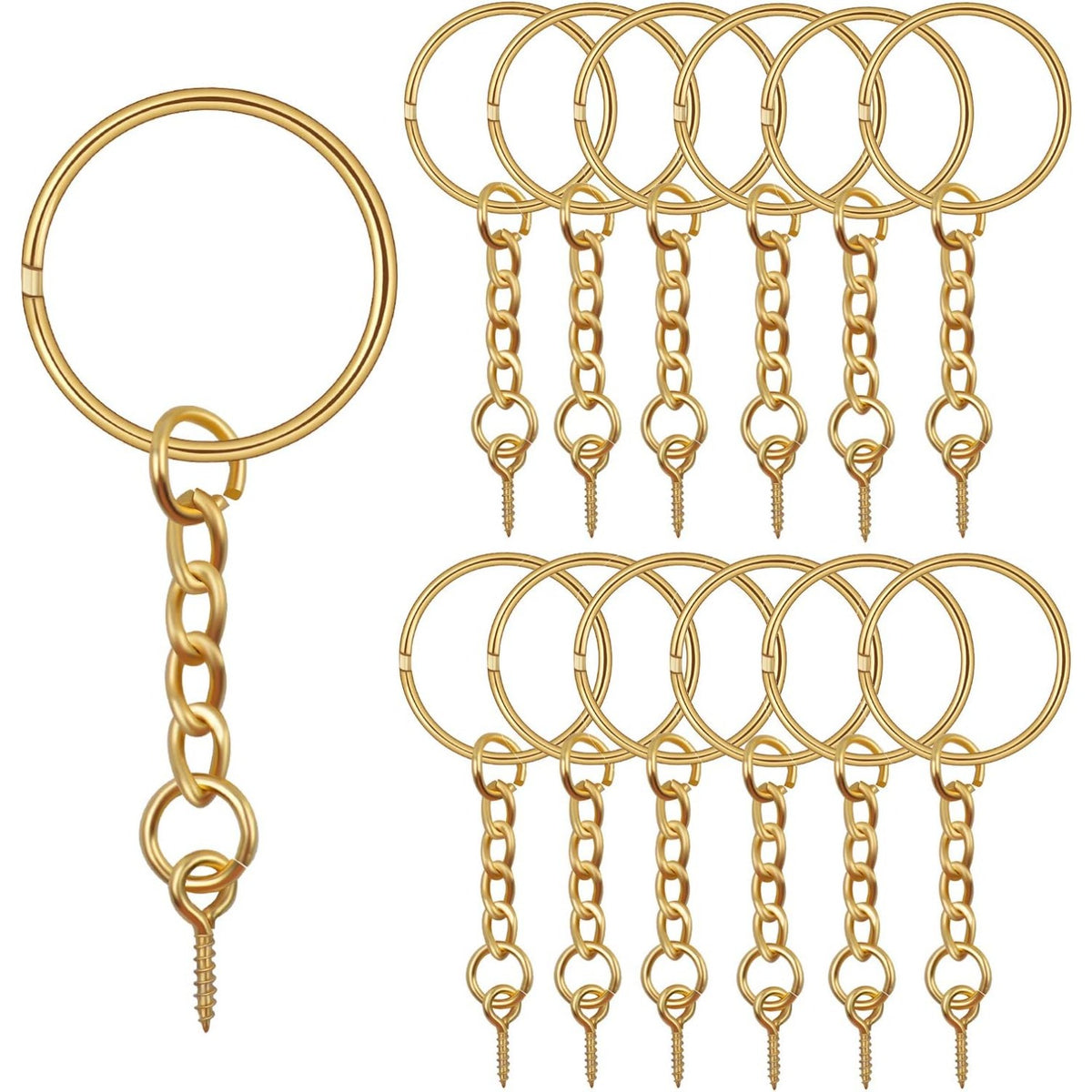 50pcs 25mm Split Key Ring with Extend Chain and 12mm Screw Eye Pin for Craft Charm Making,Gold