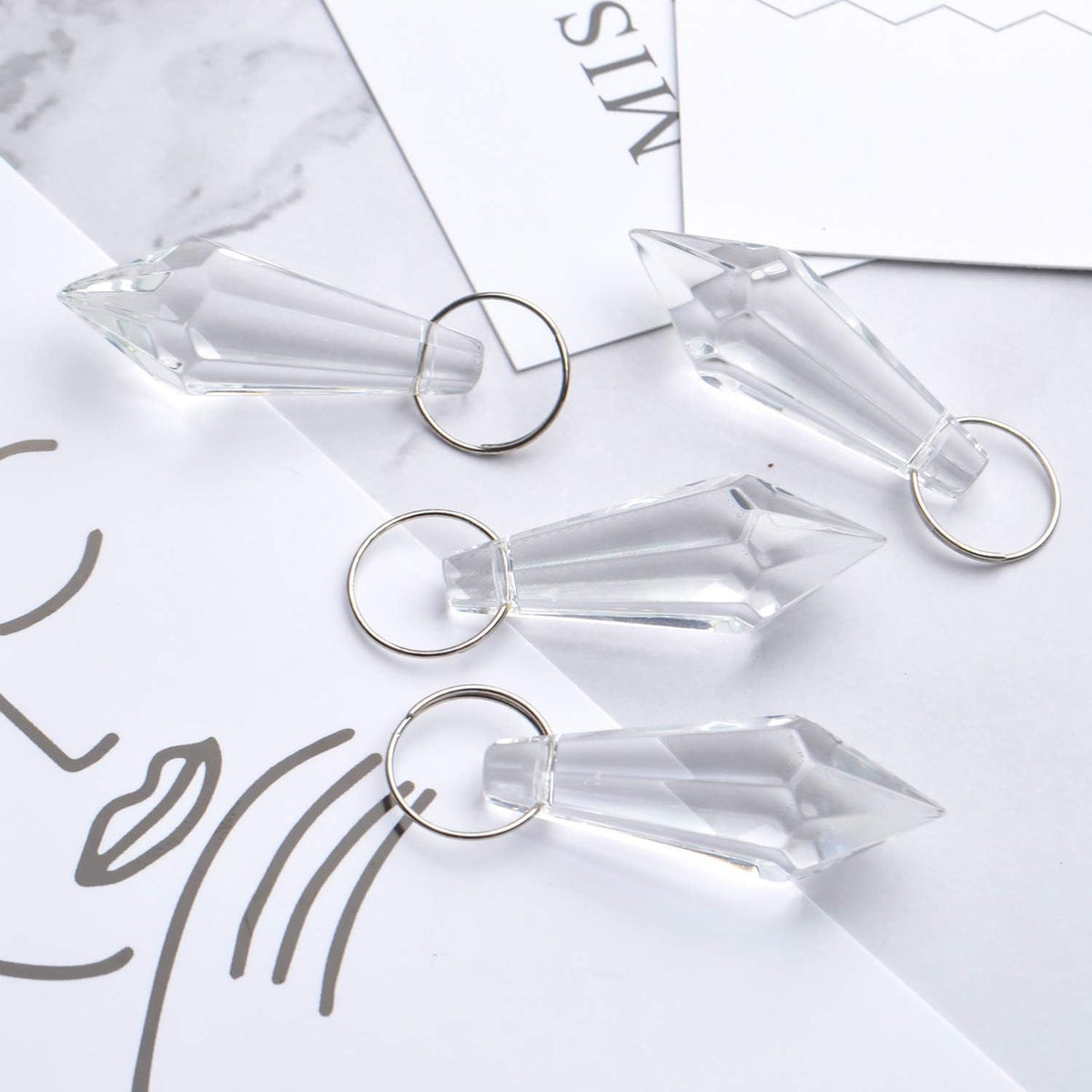 Crystal Glass Beads Drops, 30Pcs 38mm Chandelier Crystal Pendants Drops Clear Glass Beads Connected with 100pcs 14mm Stainless Jump Rings for Wedding Party Christmas Decoration