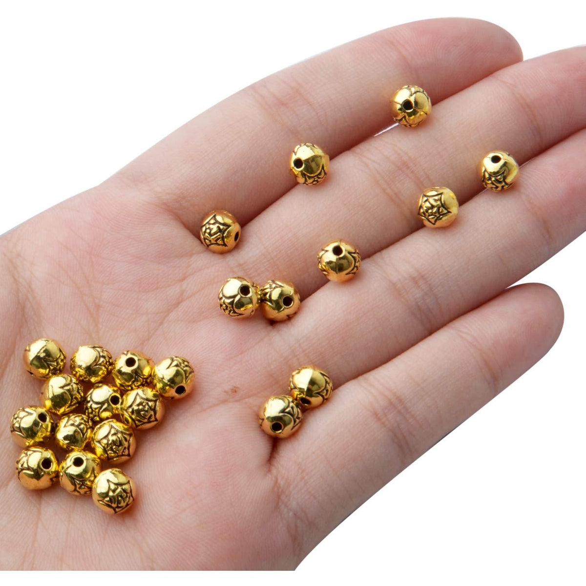 100pcs Antique Gold Round Ball Spacer Beads Alloy Tibetan Spacers Loose Beads Jewelry Round Beads for DIY Necklace Bracelet Crafts Making Supplies